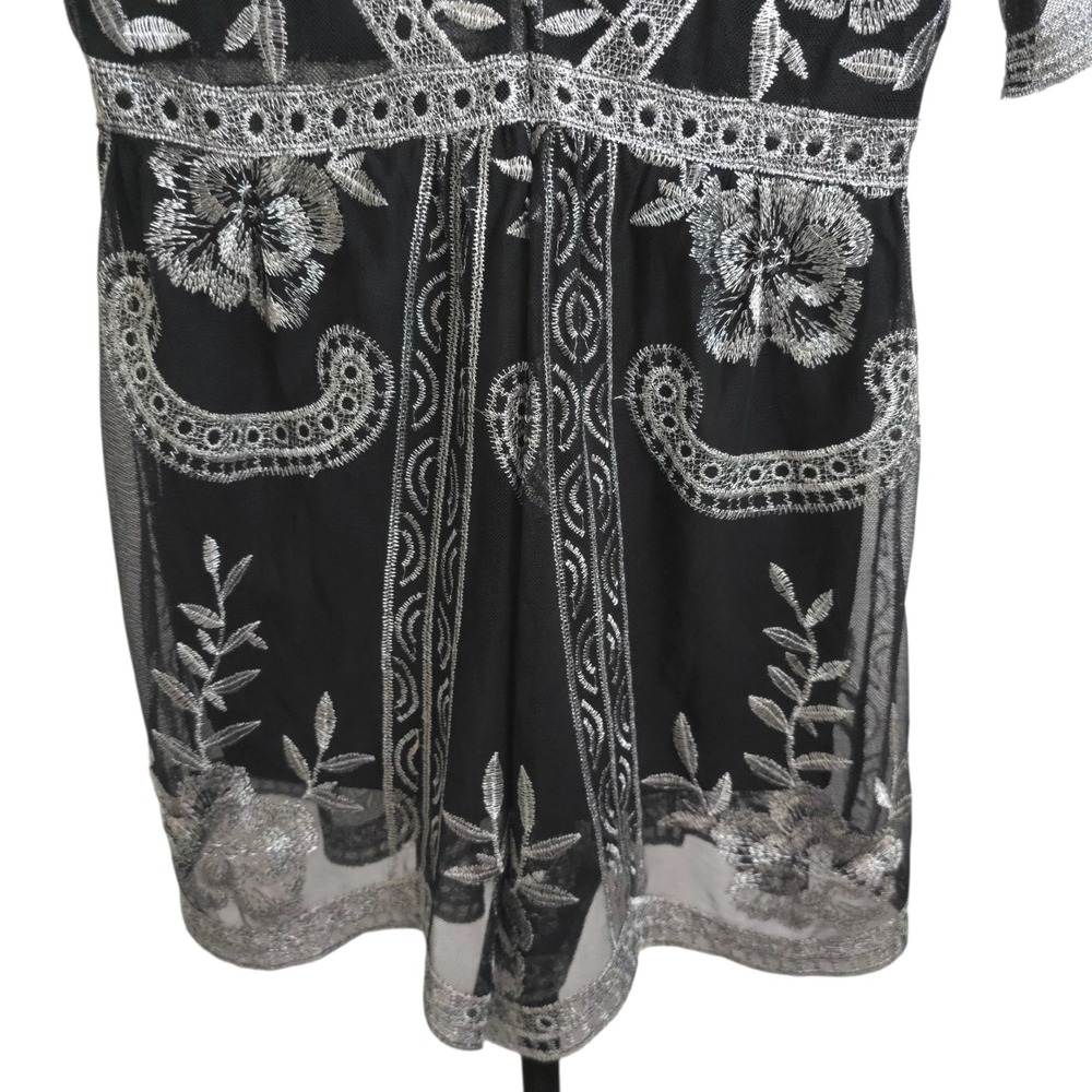 Honey Punch by List Plunge Black Silver Lace Romper M Whimsygoth Vampire Fairy - Picture 14 of 15